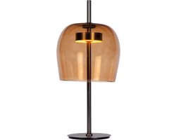 Atmooz Joan Tafellamp – amberkleurig glas – decoratieve tafellamp woonkamer – geïntegreerde LED – moderne tafellamp met bronzen metalen basis – sfeerlamp met warme lichtgloed – luxe glasdesign voor dressoir of nachtkastje – amber en brons