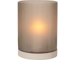Atmooz Lionel kaarsenhouder L – Ø22 × H30 cm – zandsteen voet met glas – moderne hurricane – natuurlijke sfeervolle kaarshouder – decoratieve woonaccessoire voor woonkamer of tafel – stylish sandstone en glas