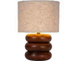 Atmooz Luigi Tafellamp – H 40 cm – Acaciahout – Bouclé lampenkap – E27 fitting – Natuurlijke tafellamp voor woonkamer of dressoir