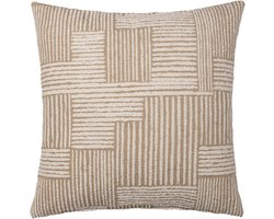 Atmooz Mailly Sierkussen – 45 x 45 cm – Beige en wit – Katoenmix – Gestreept kussen woonkamer voor sofa of fauteuil