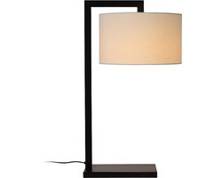Atmooz Meru tafellamp – 60 cm – zwart metalen frame met linnen kap – lamp E27 – decoratieve tafellamp – hoog modern design – elegante sfeerlamp voor woonkamer of slaapkamer – zwart en linnen