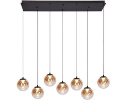 Atmooz Monza 7 Hanglamp – 120x40 cm – Zwart – 7 Pendels – Amber & Smoke Glas – Geïntegreerde LED – Plafondlamp