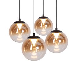 Atmooz Monza 8 hanglamp – Ovale Zwarte plafondplaat – Glazen bollen amber en grijs – 8 lichtpunten – Dimbare LED – 130x50x167 cm