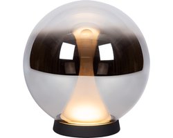 Atmooz Nobus Tafellamp – smoky grijze glasbol – decoratieve tafellamp binnen – geïntegreerde LED 2700K – warm witte sfeerlamp met zwarte metalen basis – luxe druppelvormig glasdesign – moderne tafel lamp woonkamer – smoky grey
