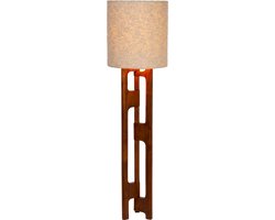 Atmooz Nona Vloerlamp – H 139 cm – Acaciahout – Bouclé lampenkap – E27 fitting – Japandi staande lamp met verstelbare arm voor woonkamer