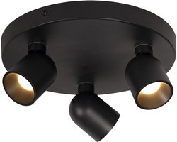 Atmooz Nox 3 Plafondspot – Zwart – Metaal – Geïntegreerde LED – Dimbaar via wandschakelaar – Drie draaibare spotjes – Ronde plaat