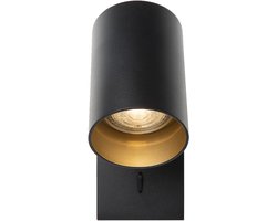 Atmooz Nuo Wandlamp – 15 x 10 x H12 cm – Zwart Metaal met Gouden Binnenkant – Kantelbare Spot – Sfeervolle Muurverlichting