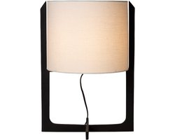 Atmooz Obidos Tafellamp – Ø30x50 cm – Zwart Metaal – Linnen Kap – E27 – Industriële Tafelverlichting