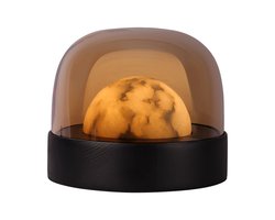 Atmooz Ottawa Tafellamp – Ø25 cm – decoratieve tafellamp woonkamer – geïntegreerde LED 3000K – warme sfeerlamp met rookglas kap – eikenfineer basis met alabaster detail – moderne tafel lamp binnen – bruin en smoky glas