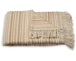 Atmooz Plaid Autumn – Zandkleurig Woondeken 150x200 cm – Zachte Katoenmix met Witte Franjes – Cosy Plaid voor Bank of Bed – Warme Beige Dekens voor Interieur – OEKO-TEX® Gecertificeerd – Scandinavisch en Tijdloos Design