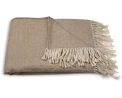 Atmooz Plaid Twilight – Taupe Woondeken 150x200 cm – Zachte Katoenmix met Witte Accenten en Franjes – Warme Cosy Plaid voor Bank of Bed – Scandinavische Stijl – OEKO-TEX® Gecertificeerd – Tijdloos Deken voor Gezellig Interieur