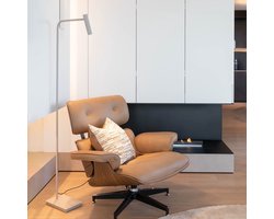Atmooz Pomery Vloerlamp – H146 cm – moderne staande lamp woonkamer – geïntegreerde LED – dimbare design vloerlamp van metaal – slanke en warme sfeerlamp voor leeshoek of zithoek – elegant modern design – beige