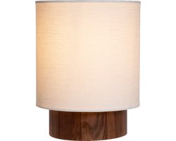 Atmooz Ramos M Tafellamp – H38 cm – Scandinavische tafel lamp binnen – decoratieve tafellamp woonkamer – exclusief lichtbron – sfeervolle tafelverlichting met bruine houten voet en witte linnen kap – modern Japandi design – bruin en wit