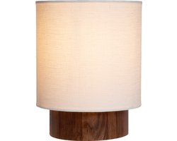 Atmooz Ramos S Tafellamp – H26 cm – Scandinavische tafel lamp binnen – decoratieve tafellamp woonkamer – exclusief lichtbron – sfeervolle tafelverlichting met bruine houten voet en witte linnen kap – modern Japandi design – bruin en wit