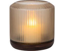 Atmooz Sablon kaarsenhouder L – Ø20 × H21 cm – donker houten voet met helder glas – warme hurricane – decoratieve kaarshouder voor woonkamer – luxe woonaccessoire – sfeervolle lantaarn in tijdloos hout en glas