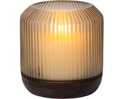 Atmooz Sablon kaarsenhouder M – Ø15 × H16 cm – donker houten basis met glazen kap – elegante hurricane – sfeervolle decoratieve kaarshouder – compacte woonaccessoire – warm houten design voor elk interieur