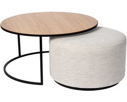 Atmooz - Salontafel rond Emir (incl. Poef Ritz Alpine) - Ø 60cm - Kleur : Natural - Hout en Metalen Bijzettafel - Industrieel