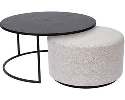 Atmooz - Salontafel rond Emir (incl. Poef Ritz Alpine) - Ø 80cm - Kleur : Zwart - Hout en Metalen Bijzettafel - Industrieel