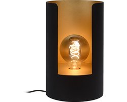 Atmooz - Tafellamp Evora - Slaapkamer / Woonkamer - Industrieel - Zwarte Buitenkant - Gouden Binnenkant - Hoogte 30cm - Metaal
