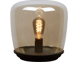 Atmooz - Tafellamp Unami - E27 - Slaapkamer / Woonkamer - Sfeerlamp Industrieel - Glazen kap + metalen schotel - Hoogte 30cm