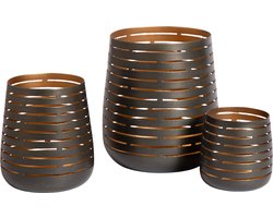 Atmooz - Theelichthouder Gladys - Set van 3 - Antique Zink - Goudkleurig Binnenin - Sfeervolle Decoratie - Metaal - Kaarsenhouder