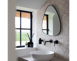 Atmooz - Wandspiegel Stone Large - Driehoekig / Rond - Industrieel - Zwart - Metaal - 48cm hoog en 60cm breed