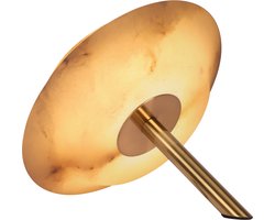 Atmooz Windsor Tafellamp – alabaster kap met geïntegreerde LED – decoratieve tafellamp woonkamer – luxe sfeerlamp met antiek messing basis – modern draaiend topdesign – warme lichtgloed – compacte tafel lamp binnen – messing en wit