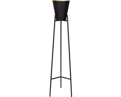 Atmooz XAVIER – Vloerlamp – Staande lamp – 150 cm hoog – Zwart metaal – Goudkleurige binnenkant kap – E27 – Dimbaar