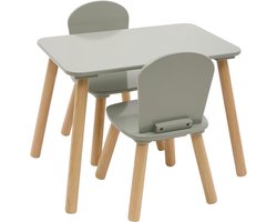 Atmosphera Alex Kindertafel met 2 Stoelen - Hout en MDF - Waterbestendig Tafelblad - Groen en Naturel Hout