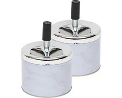 Atmosphera Asbak met draai mechaniek - 2x - marmerlook wit - D9.5 cm - metaal - voor binnen/balkon/serre