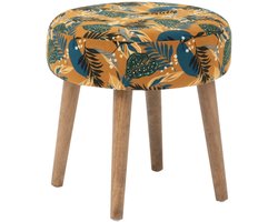 Atmosphera Bijzet krukje Jungle Boogie - okergeel - hout/stof - D38 x H40 cm - Meubels - Zitten