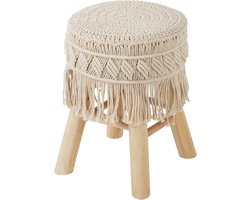 Atmosphera Bijzet krukje model Macrame - naturel - dennenhout - D32 x H42 cm - Meubels - Zitten