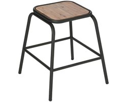 Atmosphera Bijzet krukje/stoel - metaal/acacia hout - 42 x 42 x 46 cm - Stapelbaar