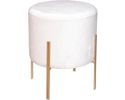 Atmosphera Bijzet krukje/zit kruk Verona - metaal/fluweel stof - ivoor wit/goud - D33 x H40 cm
