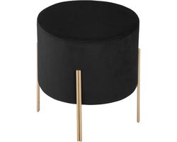 Atmosphera Bijzet krukje/zit kruk Verona - metaal/fluweel stof - zwart/goud - D33 x H40 cm