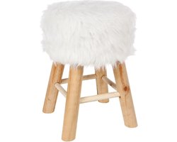 Atmosphera Bijzet krukje/zit krukje Oslo - houten onderstel/stof - wit - D30 x H42 cm