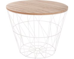 Atmosphera Bijzettafel Kumi - Wit salontafel en opberger - Metaal - Draadmand - Dia 38 cm H 30.5 cm