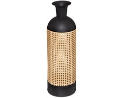 Atmosphera Bloemenvaas Oriental - zwart/beige - gietijzer - D18 x H60 cm - flessenhals vaas