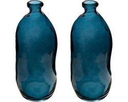 Atmosphera bloemenvaas Pisa - 2x - Organische fles vorm - blauw glas - H36 x D15 cm