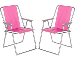 Atmosphera camping/strand stoel - 2x - aluminium - inklapbaar - roze - L52 x B55 x H75 cm - buitenstoelen