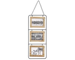 Atmosphera Collage fotolijst Nomad - 3x foto - voor 10 x 15 cm foto - hout en metaal - beige/zwart - 22 x 52 cm - lijstje - muur