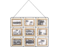 Atmosphera Collage fotolijst Nomad - 9x foto - voor 10 x 15 cm foto - hout en metaal - beige/zwart - 64 x 49 cm - lijstje - muur