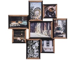 Atmosphera Collage fotolijst voor 8x foto - voor 10 x 15 cm fotos - kunststof - zwart/bruin - 48 x 48 cm