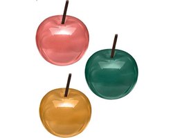 Atmosphera Créateur d'intérieur® | keramiek appel | set van 3 | rood geel groen | 9 x 7 cm | zomer decoratie