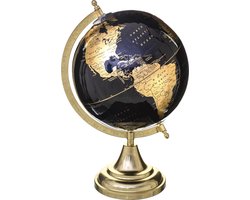 Atmosphera Decoratie wereldbol/globe- zwart/goud - op metalen voet - D20 x H33 cm - Landen/continenten topografie