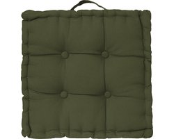 Atmosphera Deluxe Vloerkussen 40x40x8cm met handvat en 4 knopen - Kaki