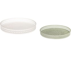 Atmosphera Dienbladen/Plateau's - Set van 2 stuks - Ø32xH4cm - Groen/Wit