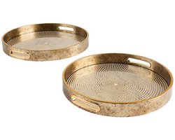 Atmosphera Dienblad/kaarsenplateau - set van 2x stuks - goud - polyurethaan - D31 en D35 cm - rond