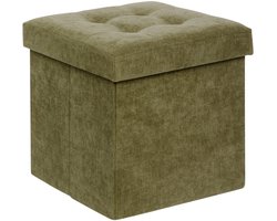 Atmosphera Fluwelen Poef met Opbergruimte - 38x38x38cm - Groen