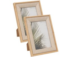Atmosphera Fotolijstje Java - 2x - voor 10 x 15 cm foto - beige - mdf/glas - ornament frame linnen - 14.5 x 19.5 cm - staand/hangend